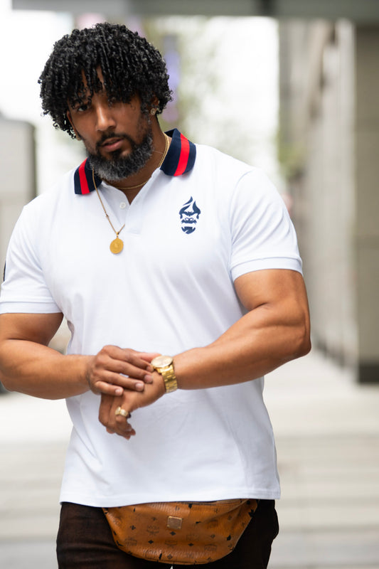 All Natural Ape The Don Polo Shirt White/ Navy Blue