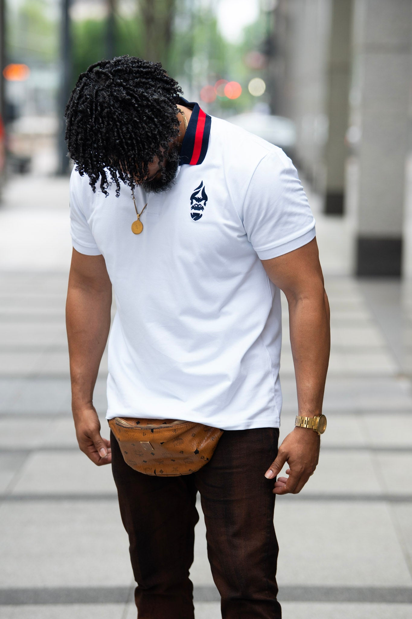 All Natural Ape The Don Polo Shirt White/ Navy Blue