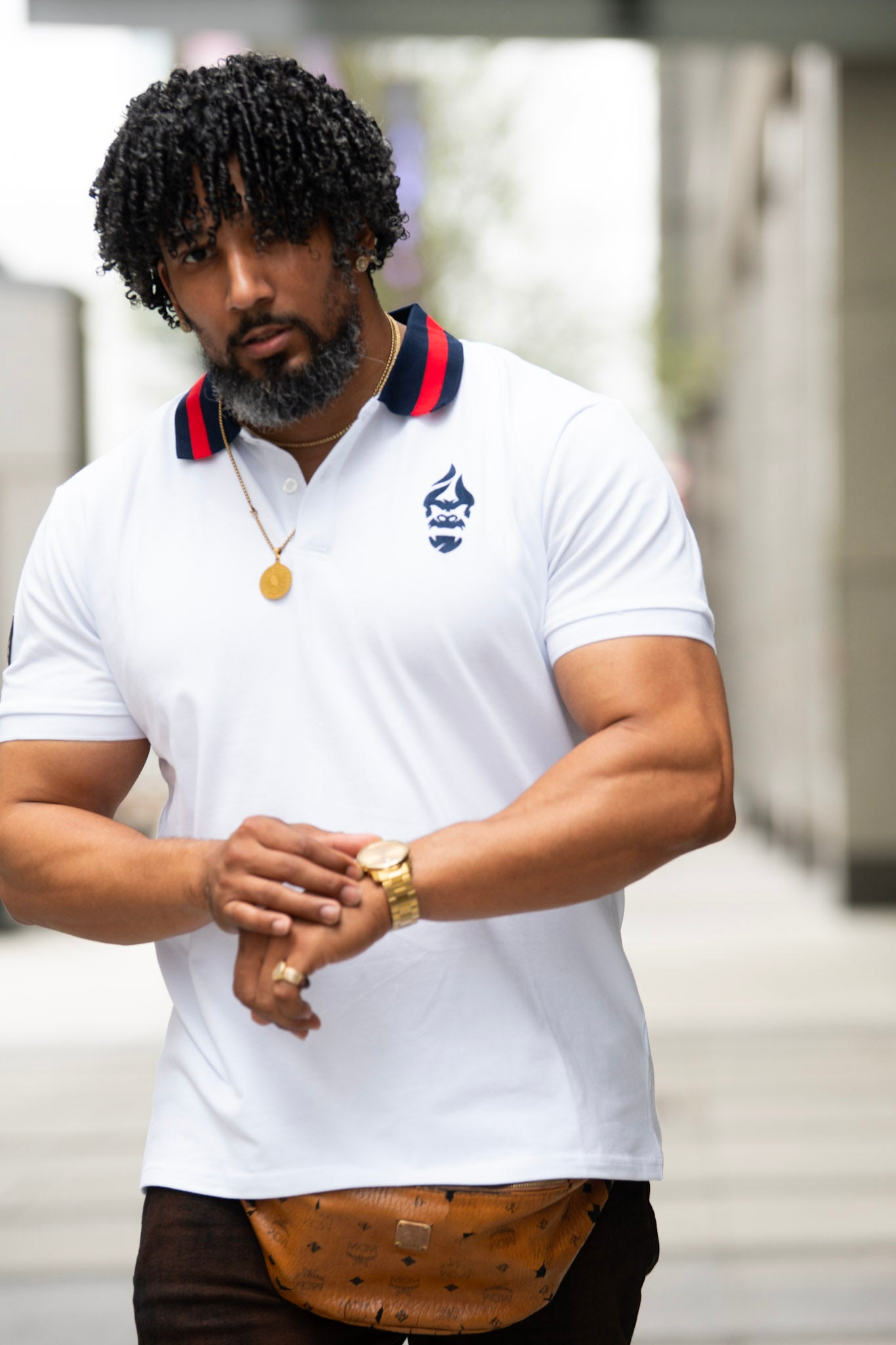 All Natural Ape The Don Polo Shirt White/ Navy Blue